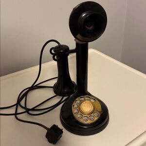 1973 Reproduction of a Roaring 20's Candlestick Phone Telephone Black Brass Trim